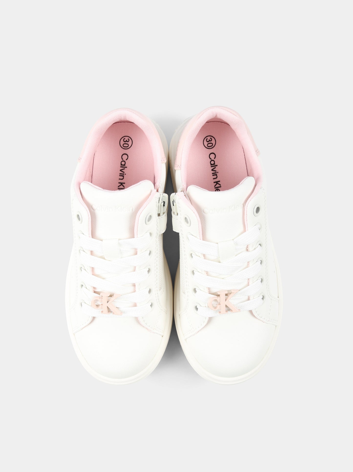 Sneakers avorio per bambina con logo,Calvin Klein Kids,V3A9 82015 1355A704