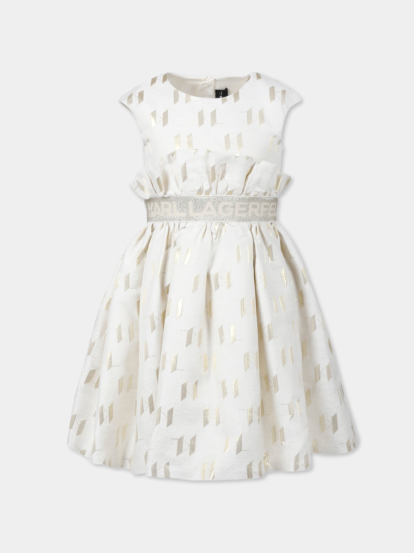 Vestito avorio per bambina con logo all over,Karl Lagerfeld Kids,Z30465 N81