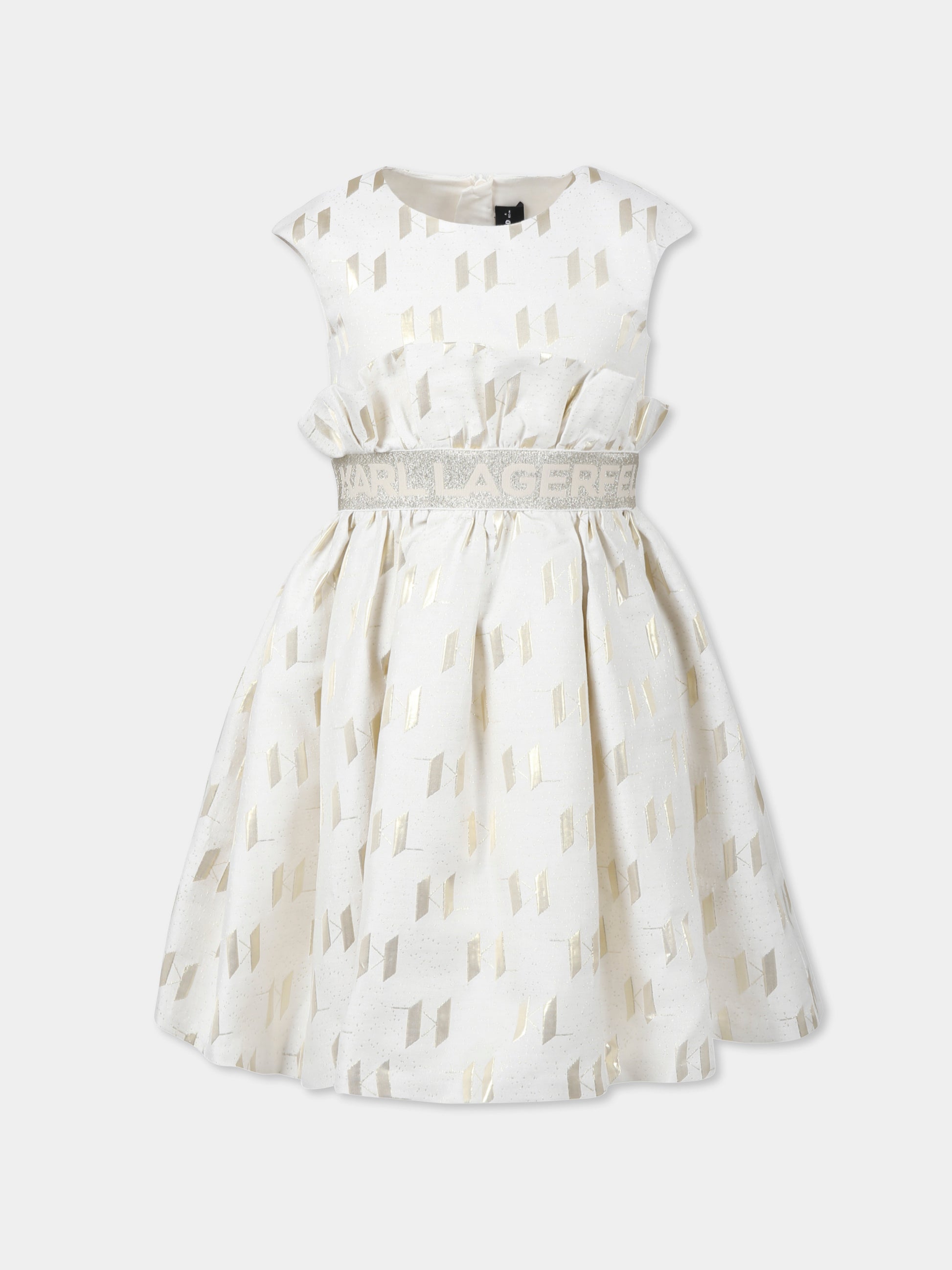 Vestito avorio per bambina con logo all over,Karl Lagerfeld Kids,Z30465 N81