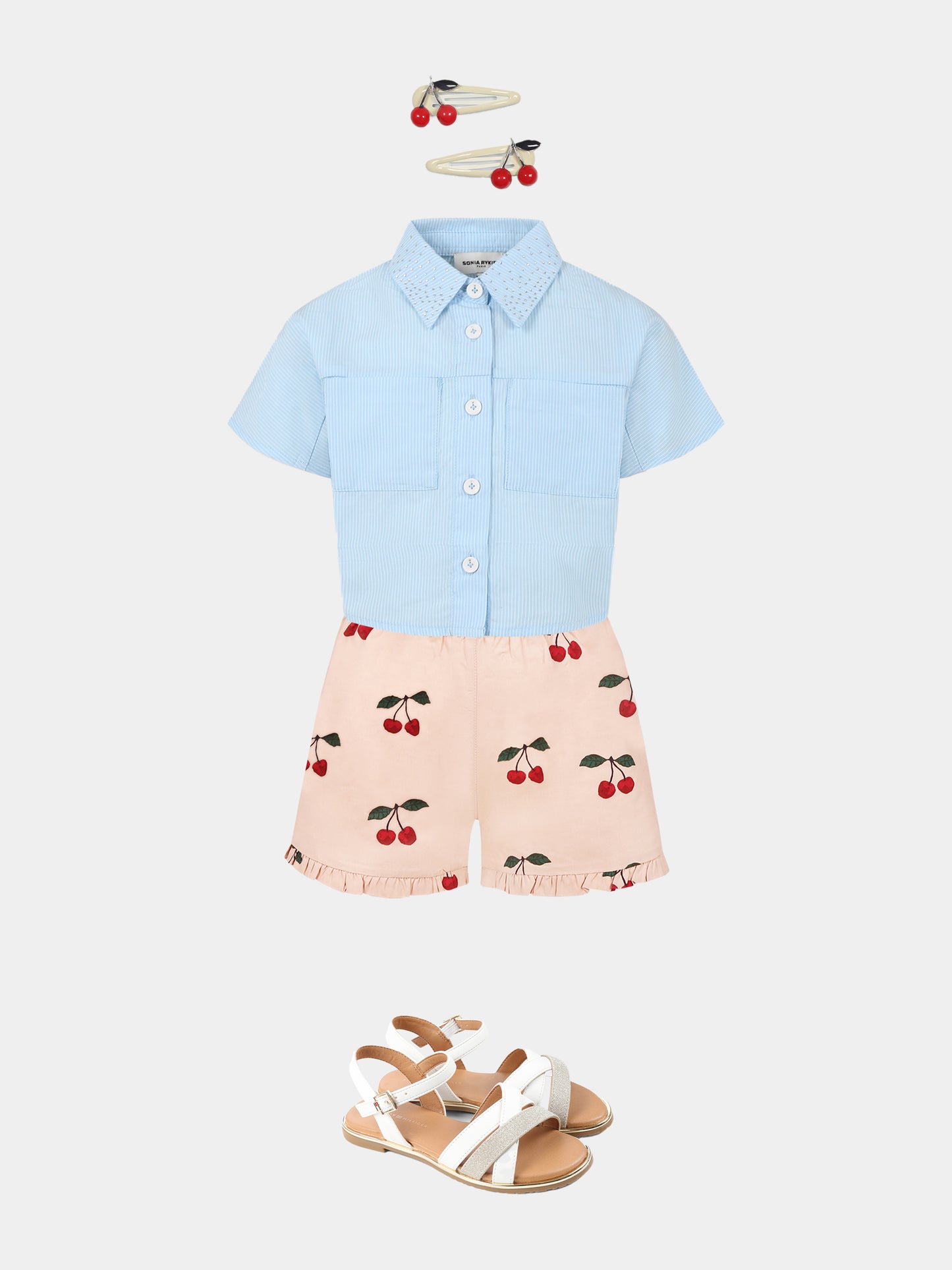 Light blue crop shirt for girl with logo