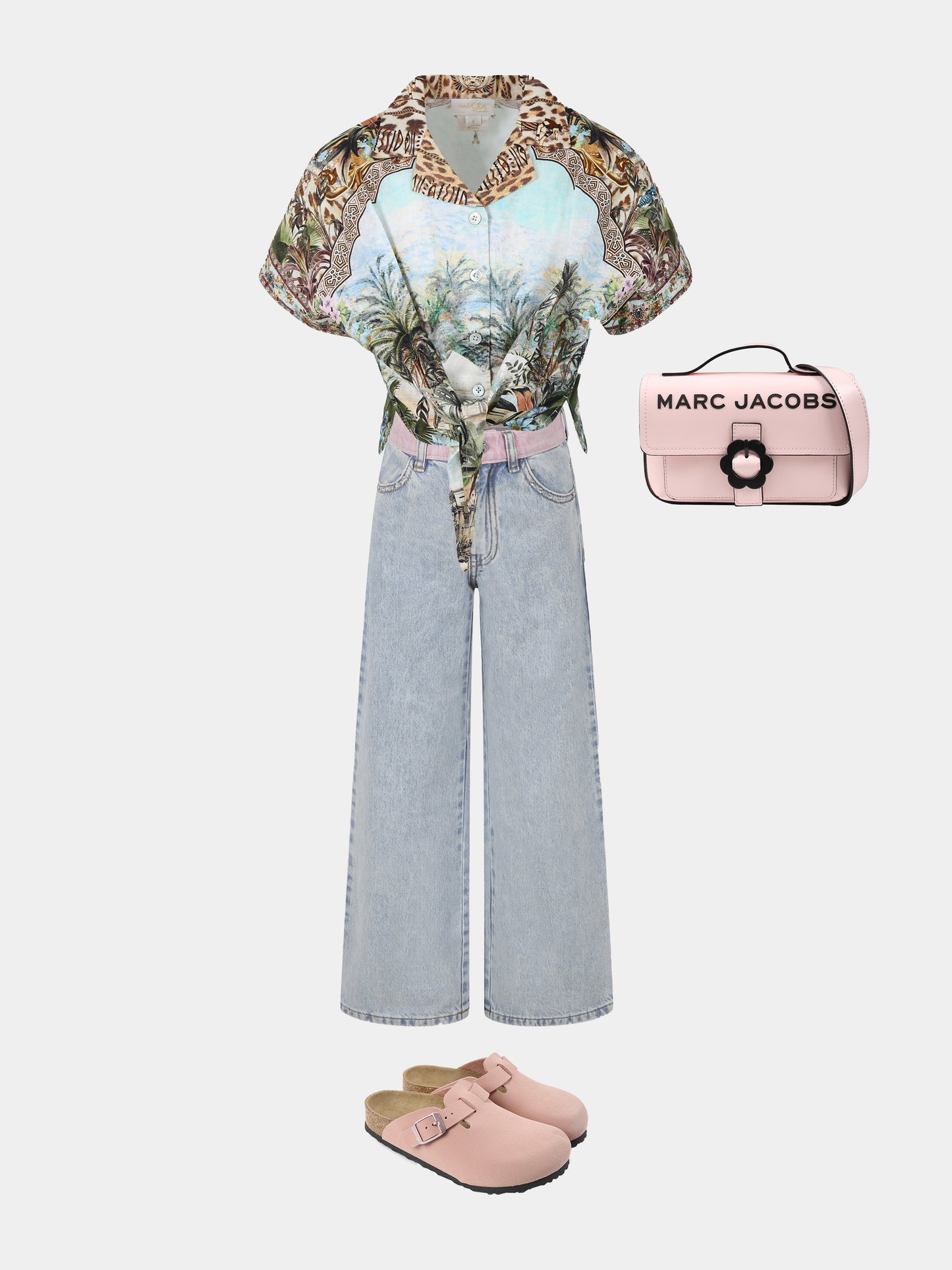 Light blue crop shirt for girl floral print
