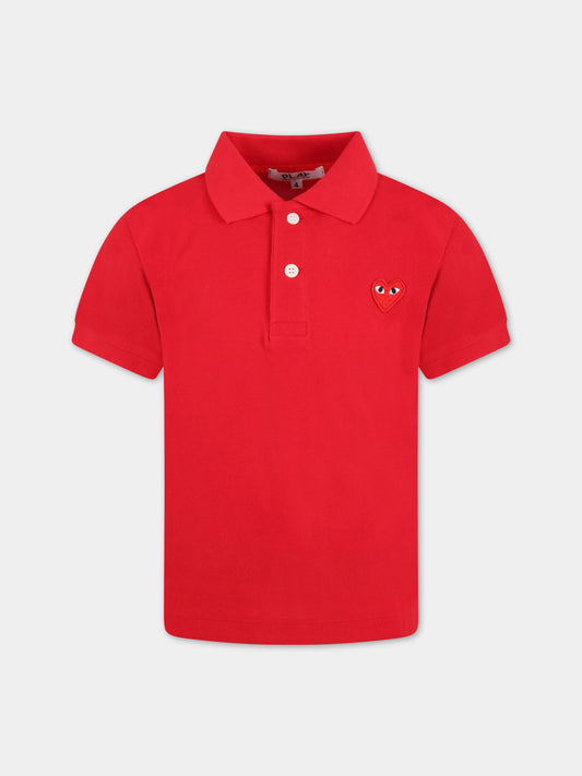 Polo rossa per bambini con logo,Comme Des Garçons Play Kids,AZ-T505 P1T505 ROSSO