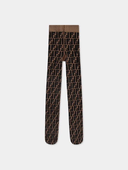 Collant nocciola per bambina con doppie FF,Fendi Kids,JFN023 A2M7 F15B6