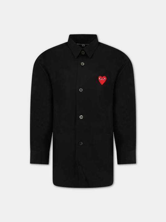 Camicia nera per bambini con cuore,Comme Des Garçons Play Kids,P1B501 BLACK