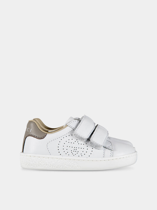 Sneaker bianche per bambini con doppia GG,Gucci Kids,630287/86/19 BLN70 9060
