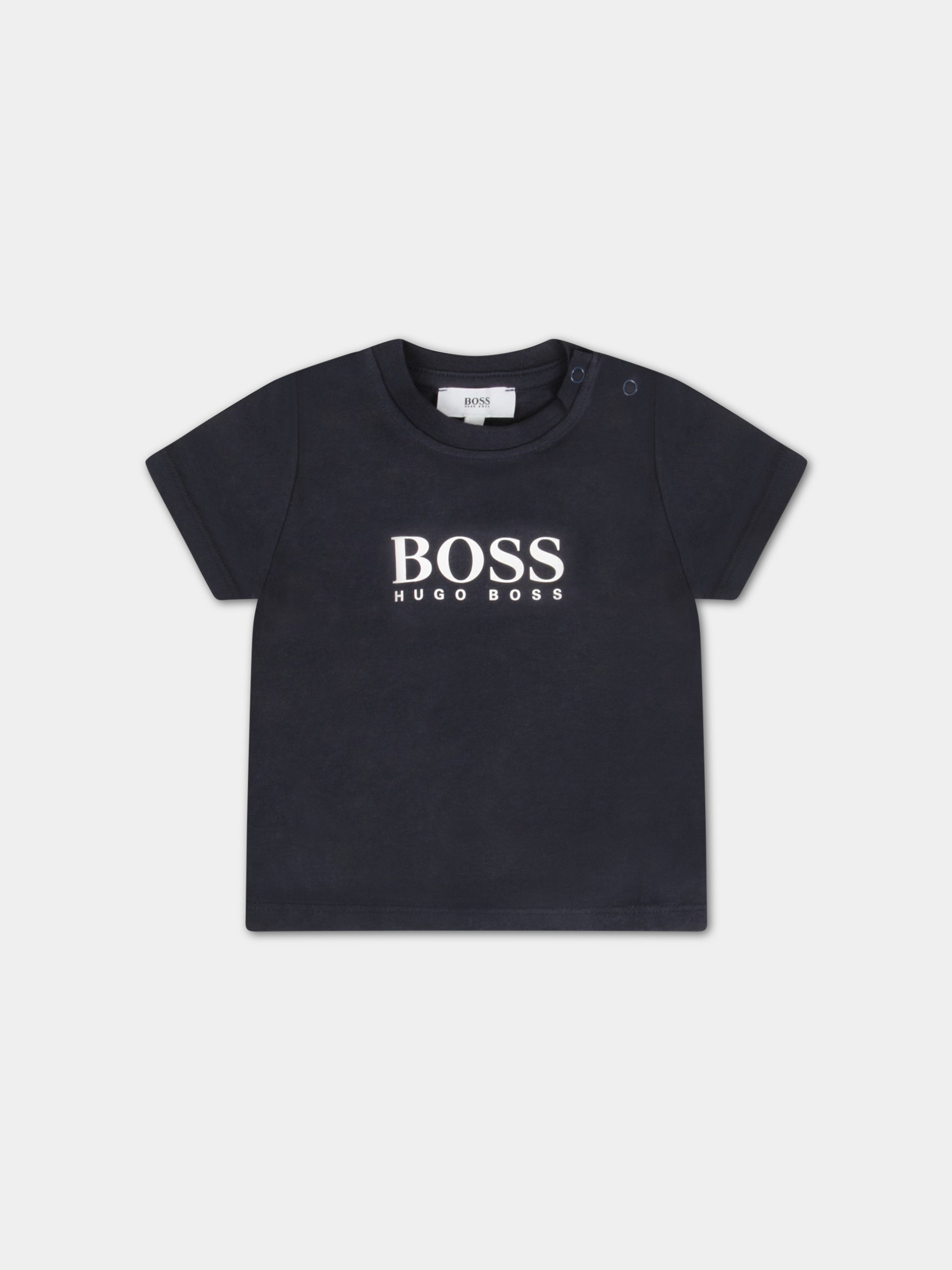 T-shirt blu per neonato con logo,Hugo Boss,J05P07 849