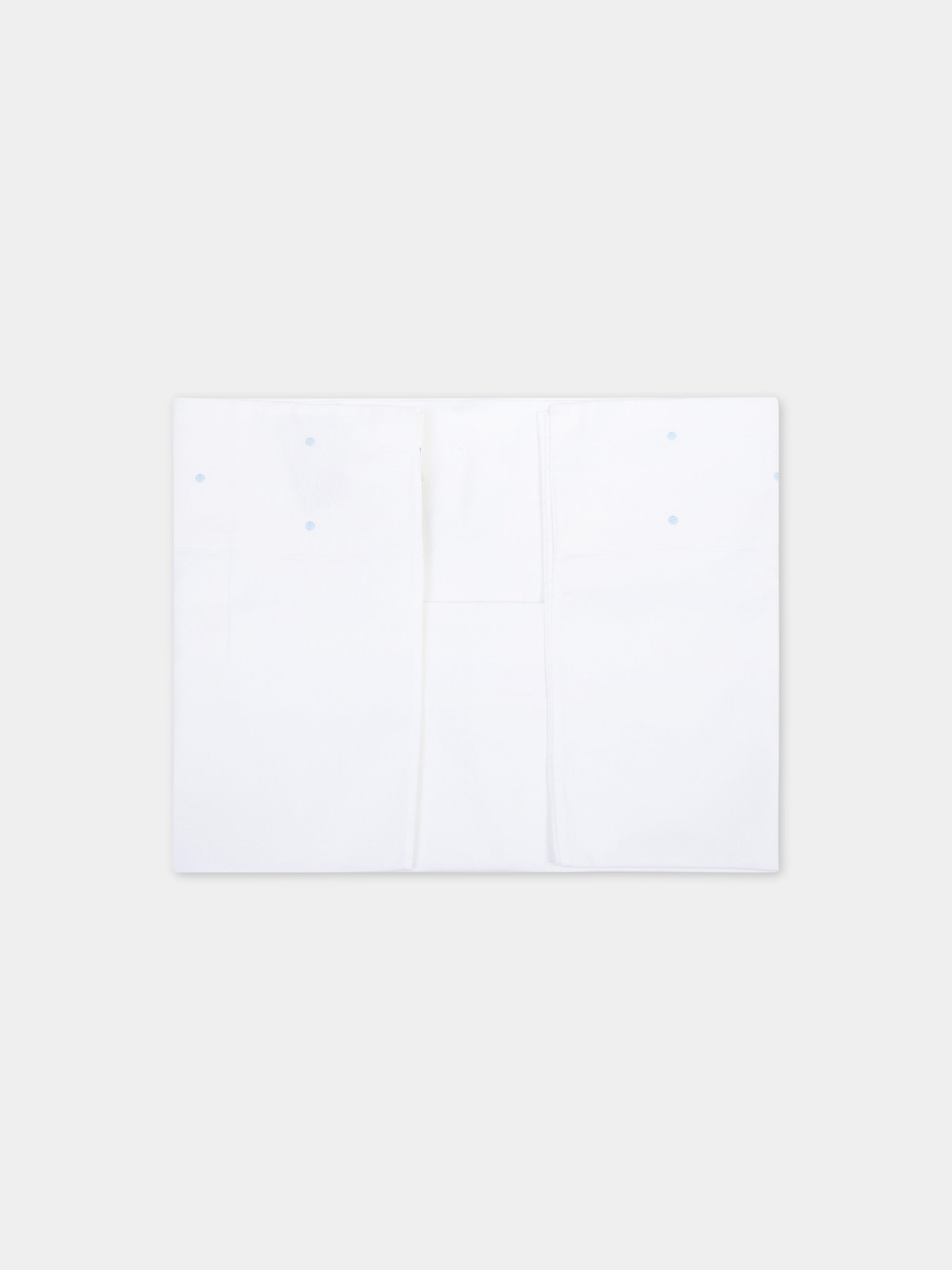 Set lenzuola bianche per neonato con pois celesti,Little Bear,2040 BIANCO/CIELO