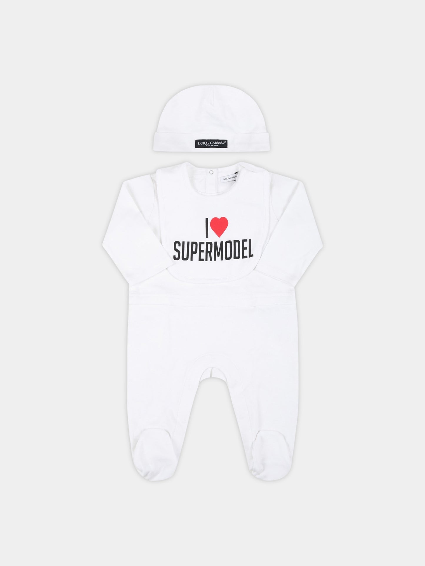 Set bianco per neonati con cuore rosso,Dolce & Gabbana Kids,L2JOU7 G7BIZ HW3FP