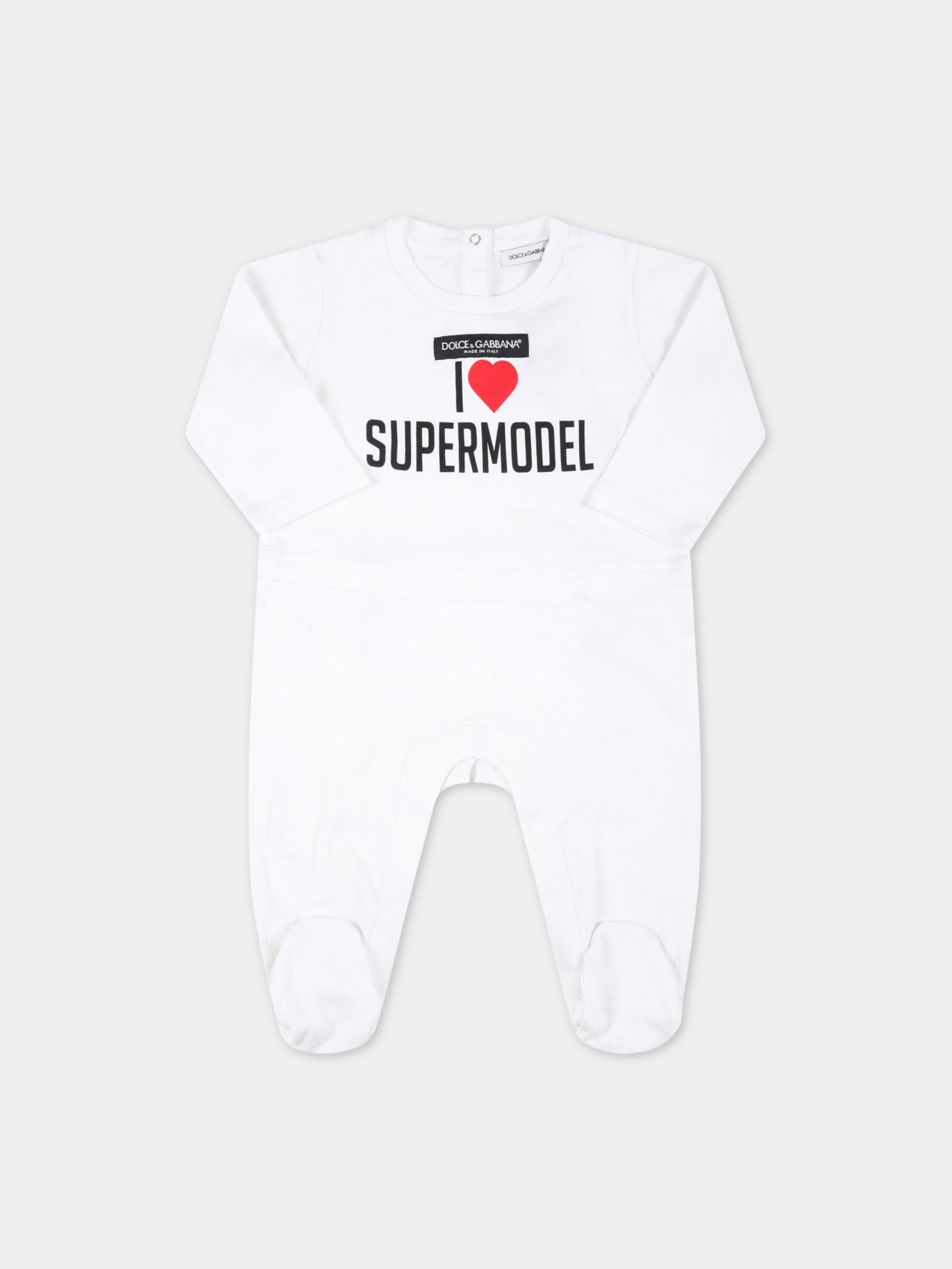 Set bianco per neonati con cuore rosso,Dolce & Gabbana Kids,L2JOU7 G7BIZ HW3FP