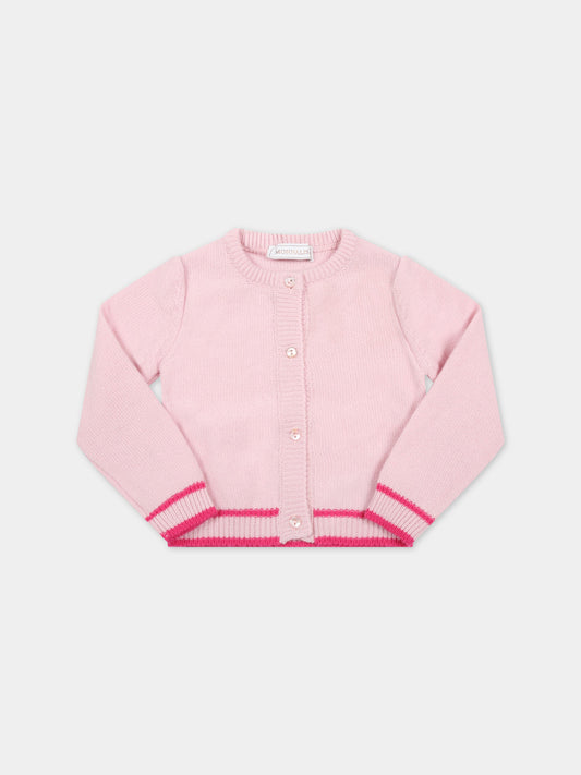 Cardigan rosa per neonata con logo,Monnalisa,370800 0063 091C