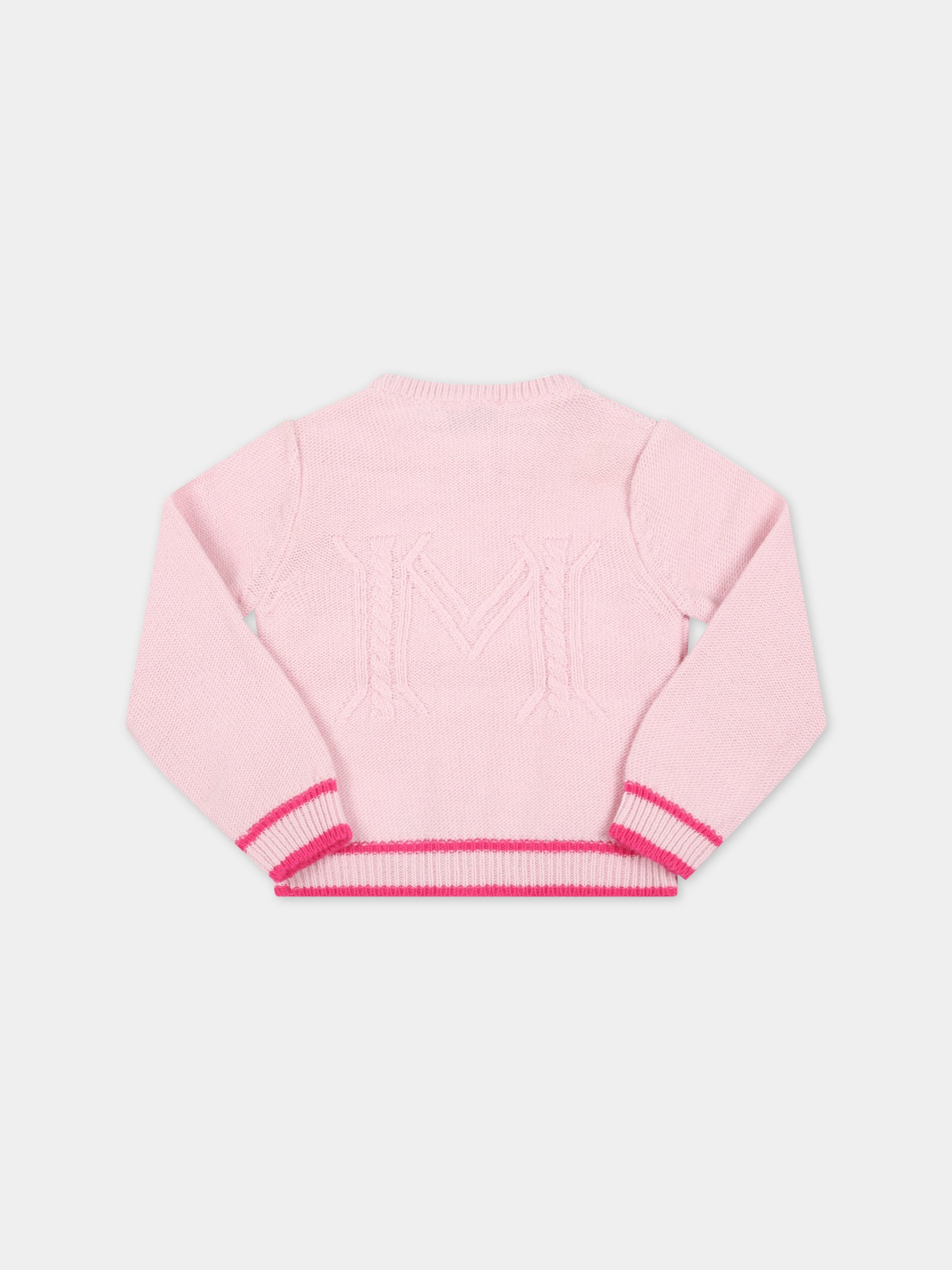 Cardigan rosa per neonata con logo,Monnalisa,370800 0063 091C