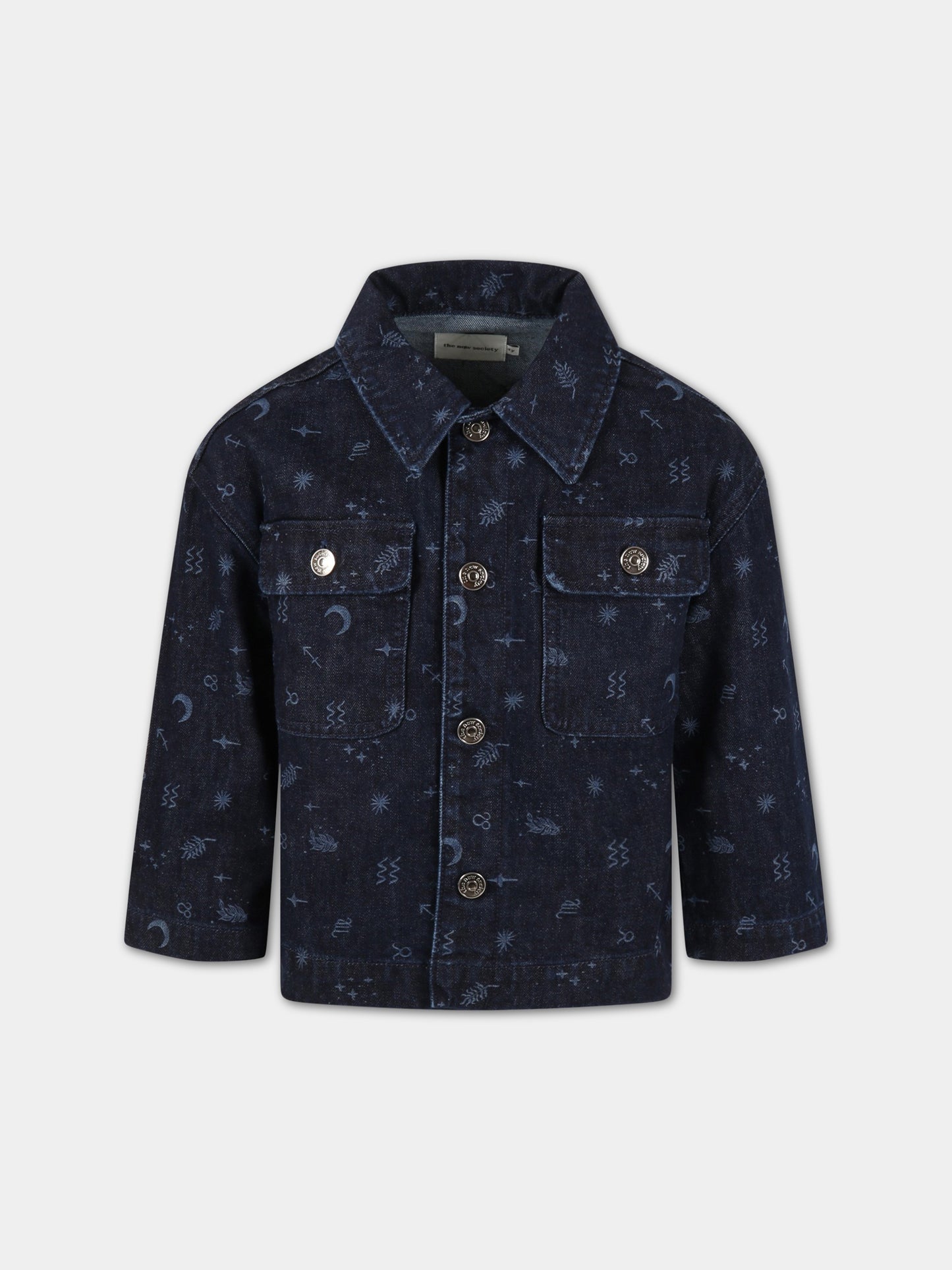 Camicia  Cosmos  blu per bambini con simboli dello zodiaco,The New Society,W22-K/DN 01-COSMOS