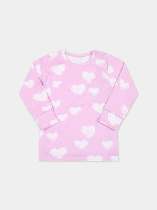 T-shirt rosa per neonati con iconiche nuvole bianche,Rainbow Clouds,ERICA 6705