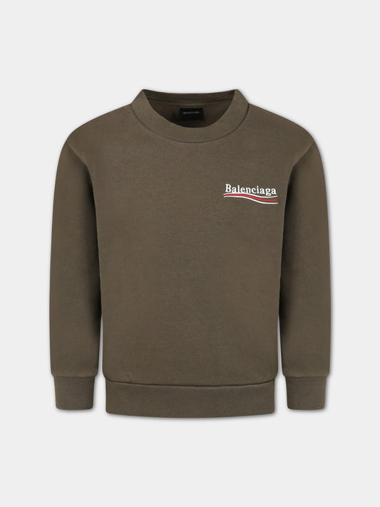 Felpa verde per bambini con logo,Balenciaga,682018 TMVE6 2463