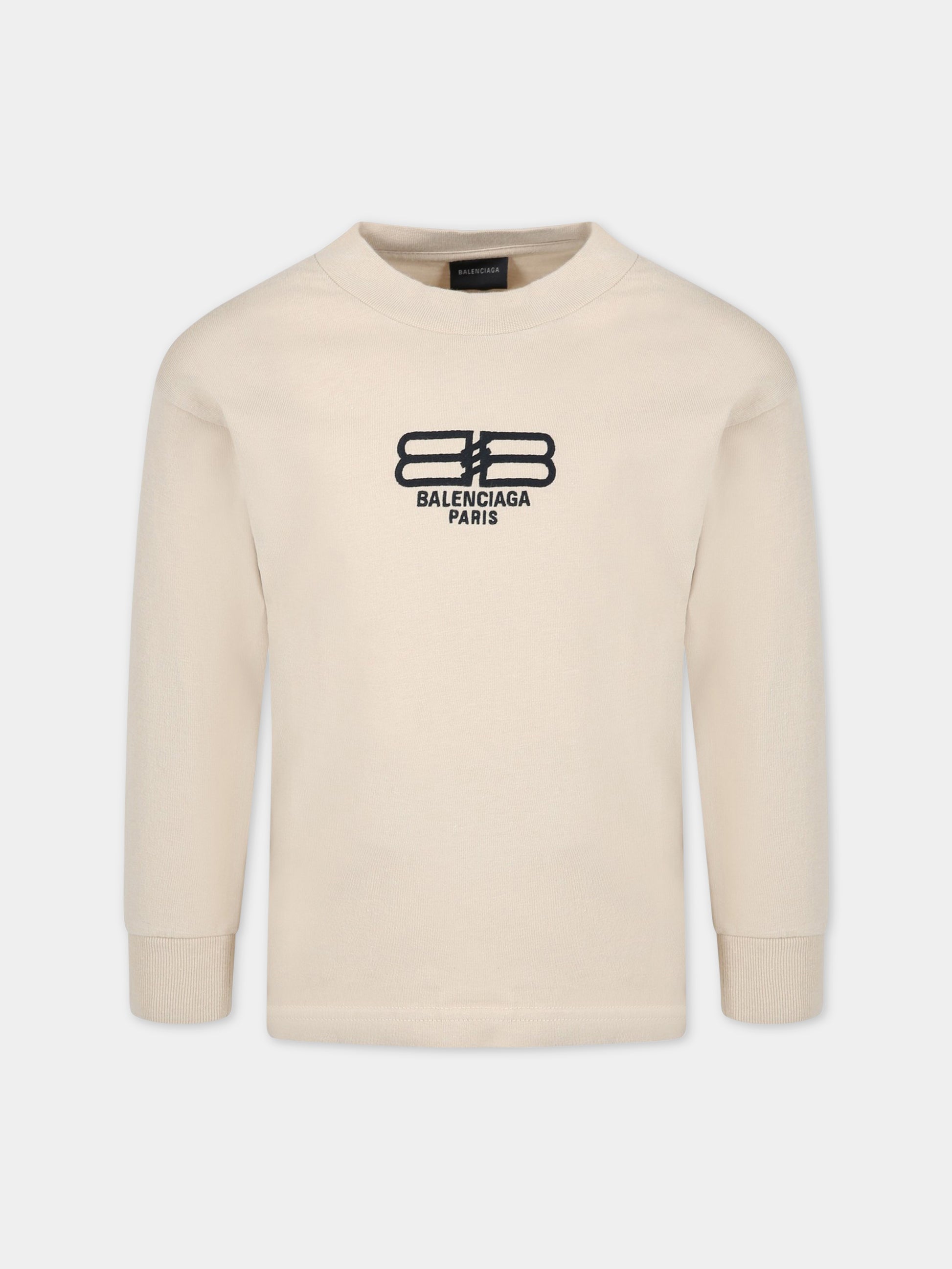 T-shirt beige per bambini con logo,Balenciaga,682138 TMVK9 9364