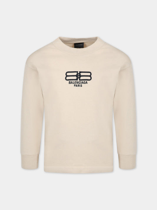 T-shirt beige per bambini con logo,Balenciaga,682138 TMVK9 9364