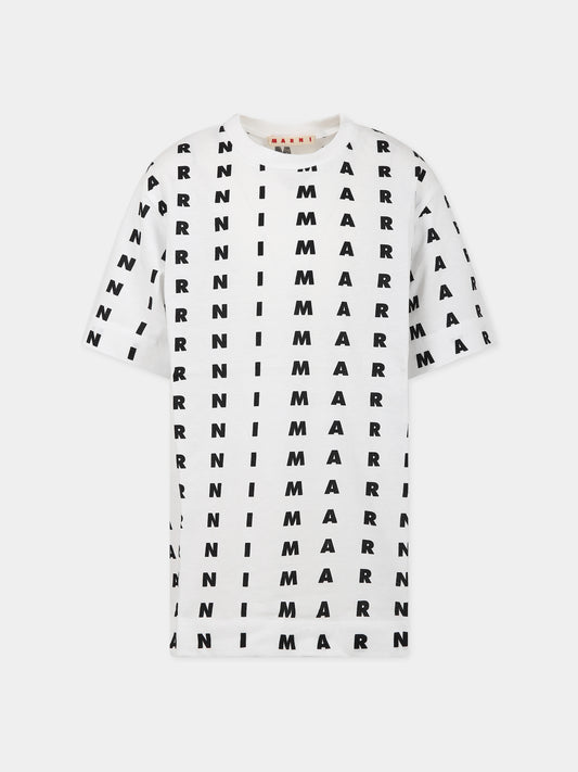 T-shirt bianca per bambini con logo nero,Marni Kids,M00774 M00NV 0M100