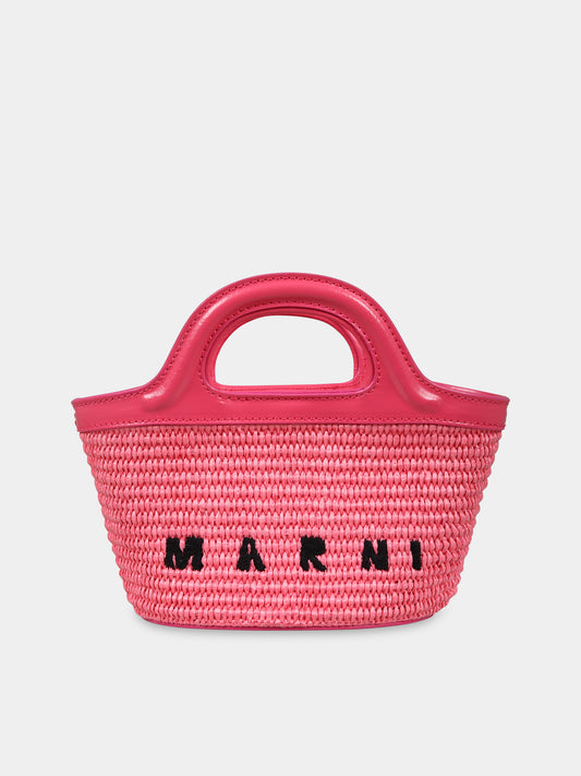 Borsa rosa in rafia per bambina con logo nero,Marni Kids,M00814 P3860 00C73
