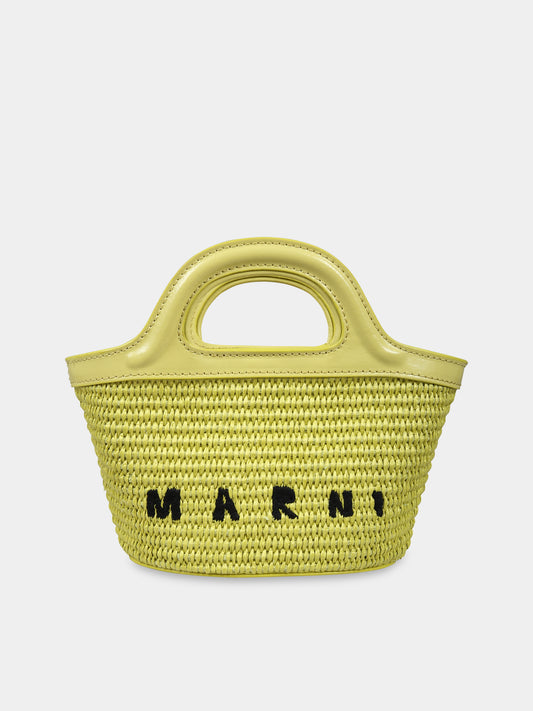 Borsa verde in rafia per bambina con logo nero,Marni Kids,M00814 P3860 00Y07