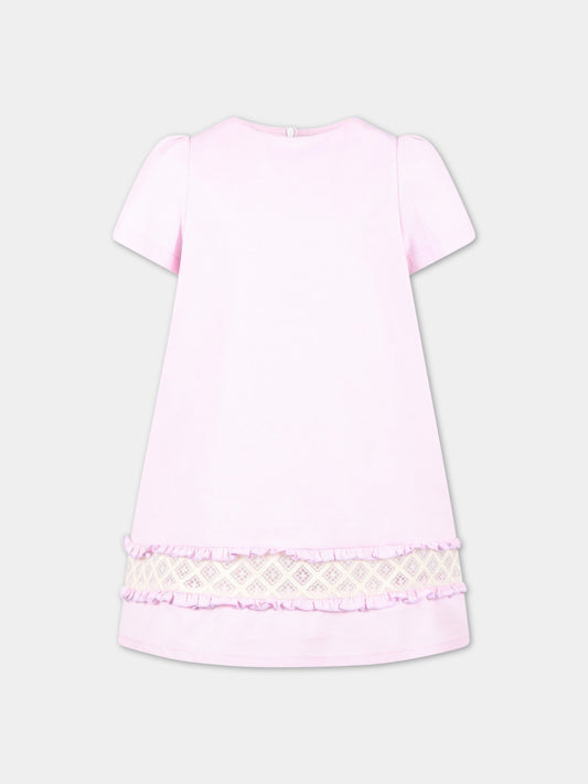 Vestito rosa per bambina con dettagli in pizzo,Simonetta,SS1A01 P0217 522