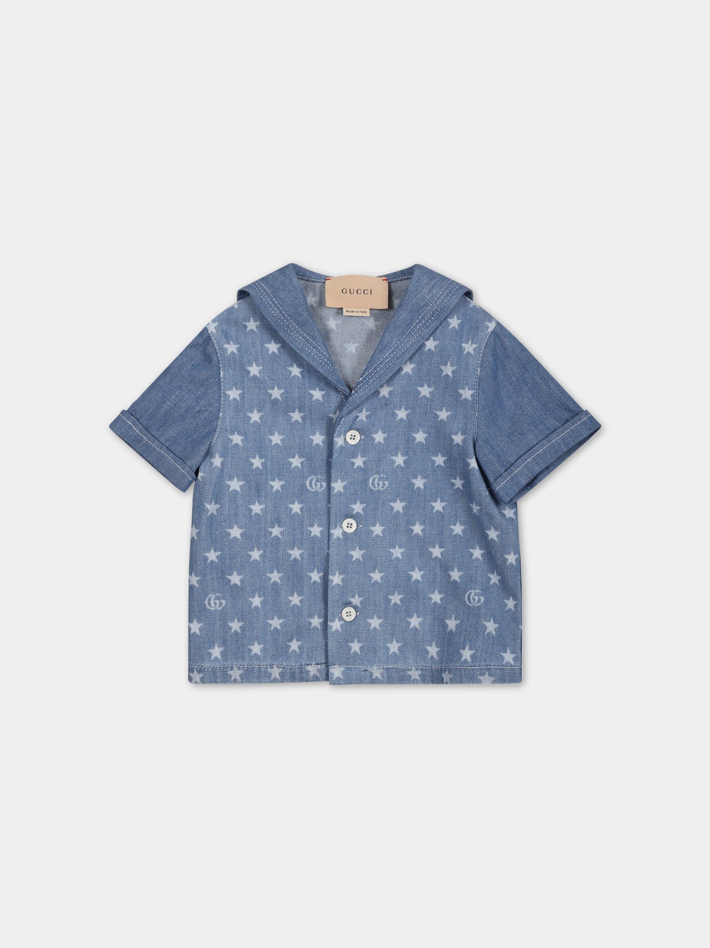 Camicia celeste per neonato con iconica doppia GG,Gucci Kids,712647 XDB70 4425