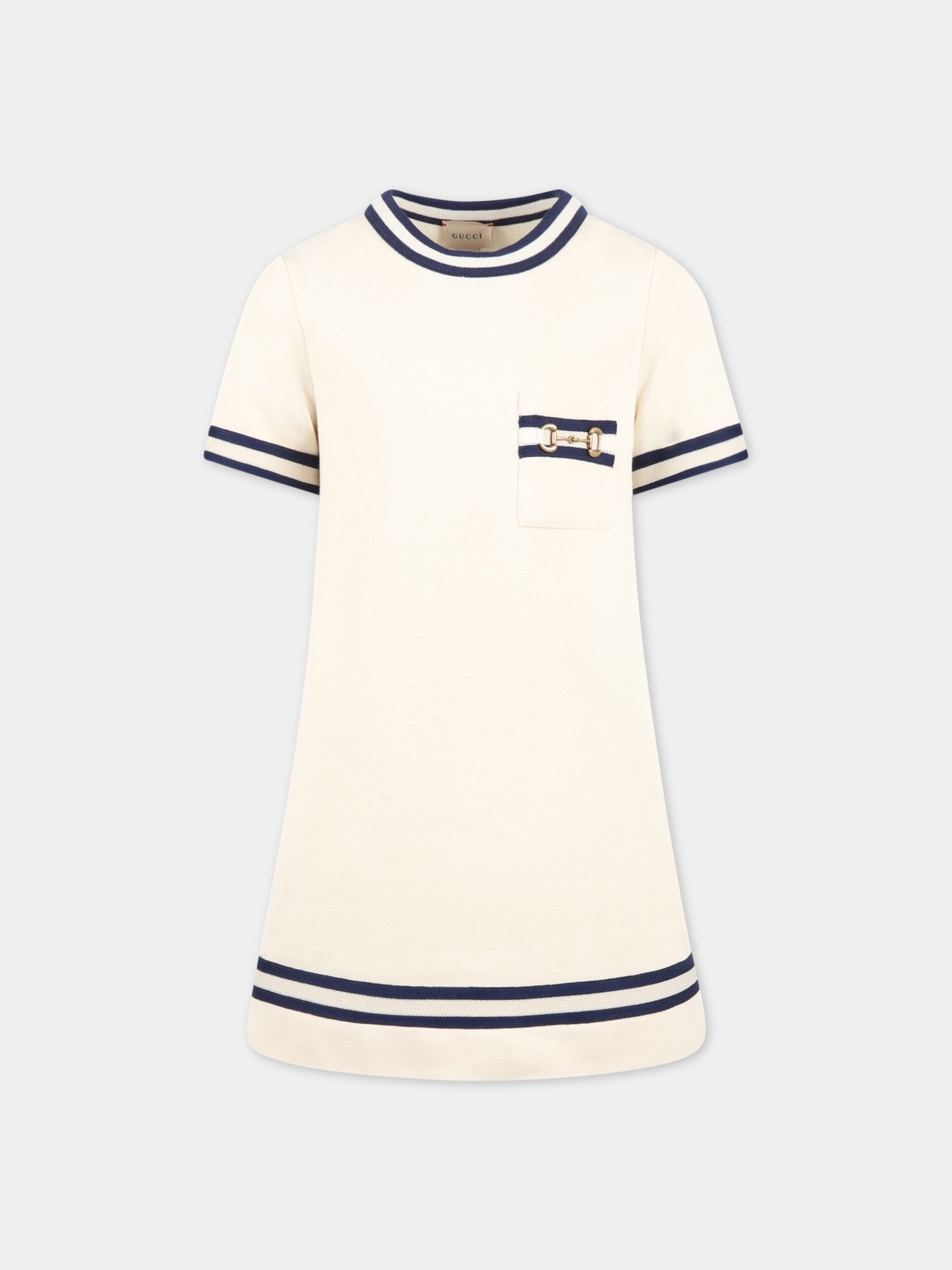 Vestito avorio per bambina con morsetto,Gucci Kids,718772 XJE3J 9061