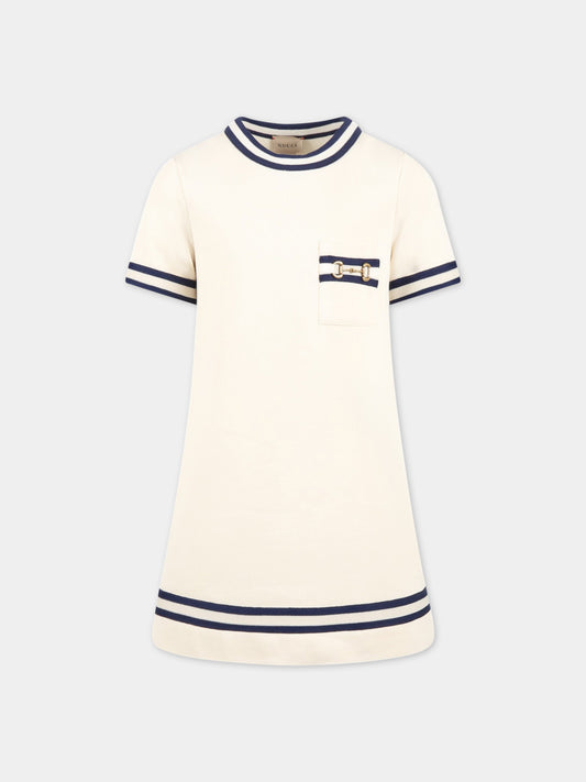 Vestito avorio per bambina con morsetto,Gucci Kids,718772 XJE3J 9061