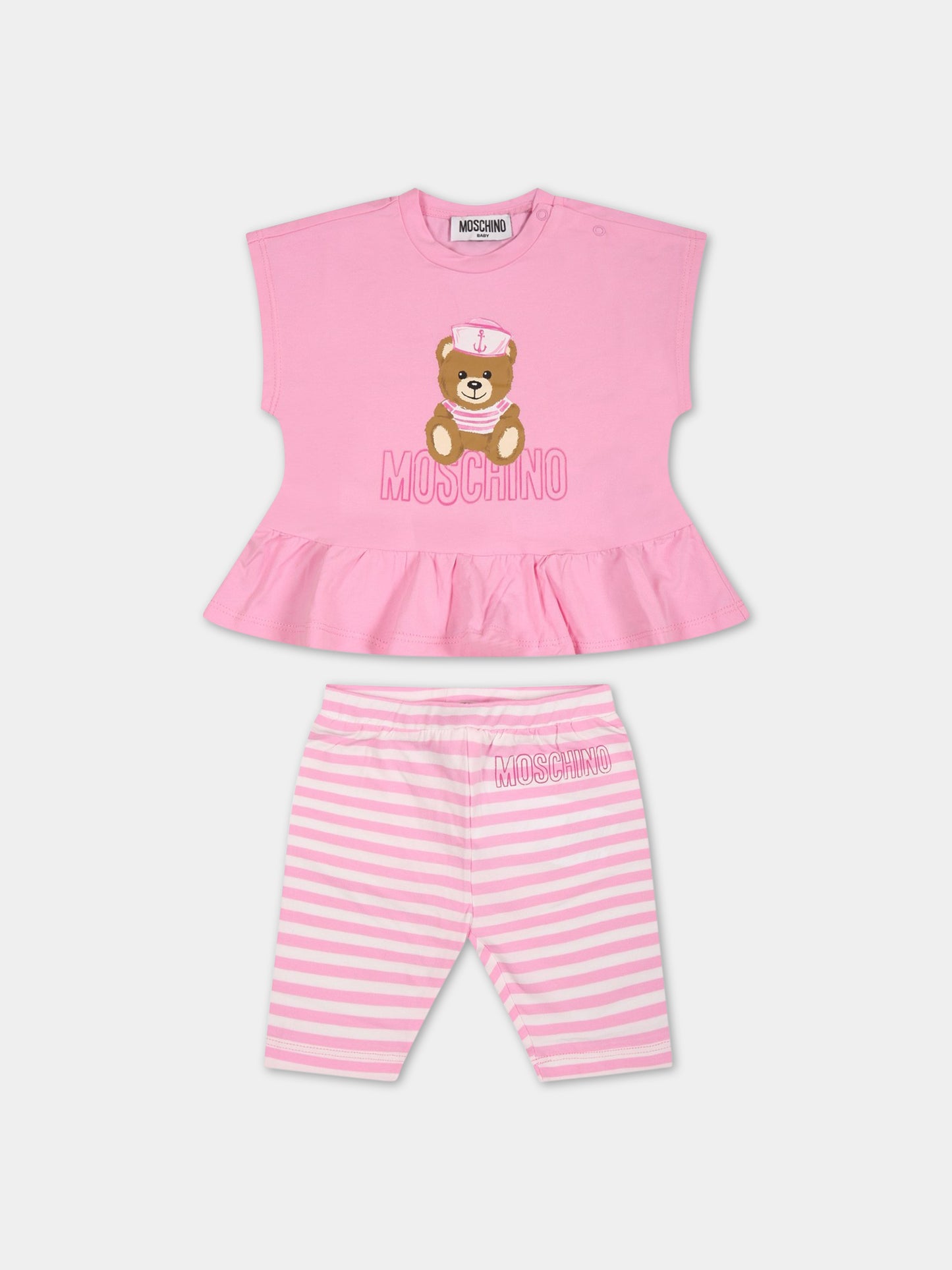 Completo rosa per neonata con Teddy Bear e logo,Moschino Kids,MDG00R LBE05 84516