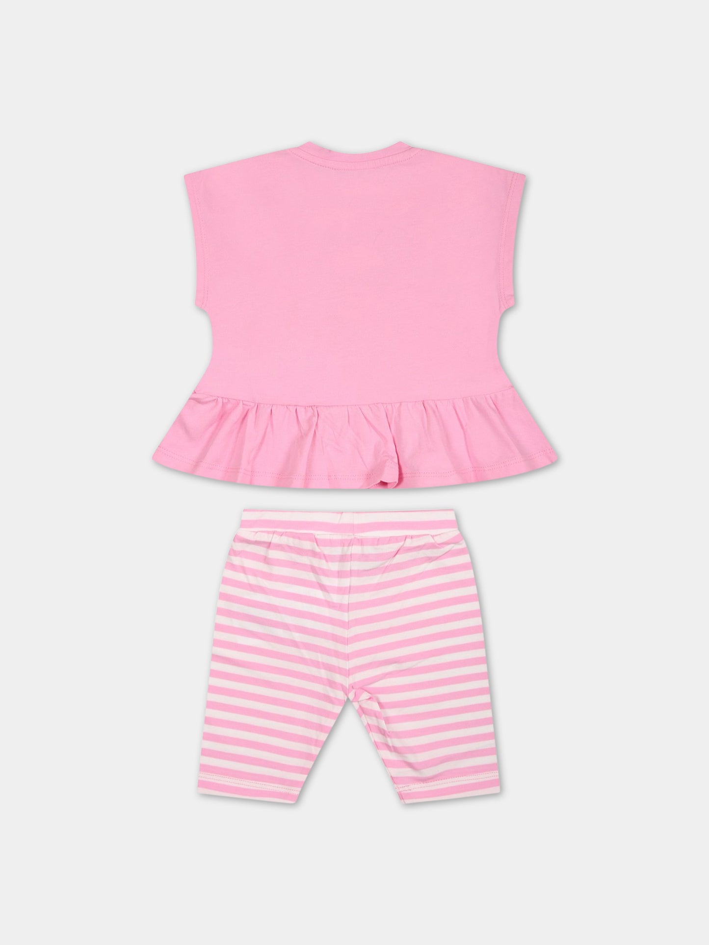 Completo rosa per neonata con Teddy Bear e logo,Moschino Kids,MDG00R LBE05 84516