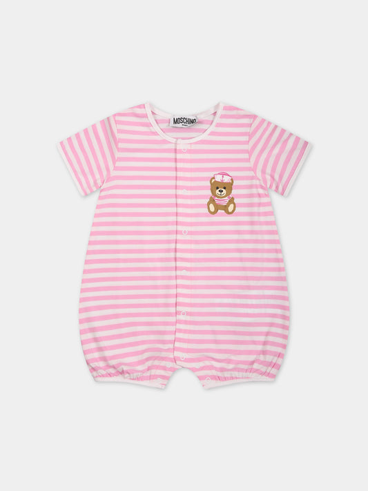 Pagliaccetto multicolor per neonata con Teddy Bear e logo,Moschino Kids,MUY052 LBE05 84516