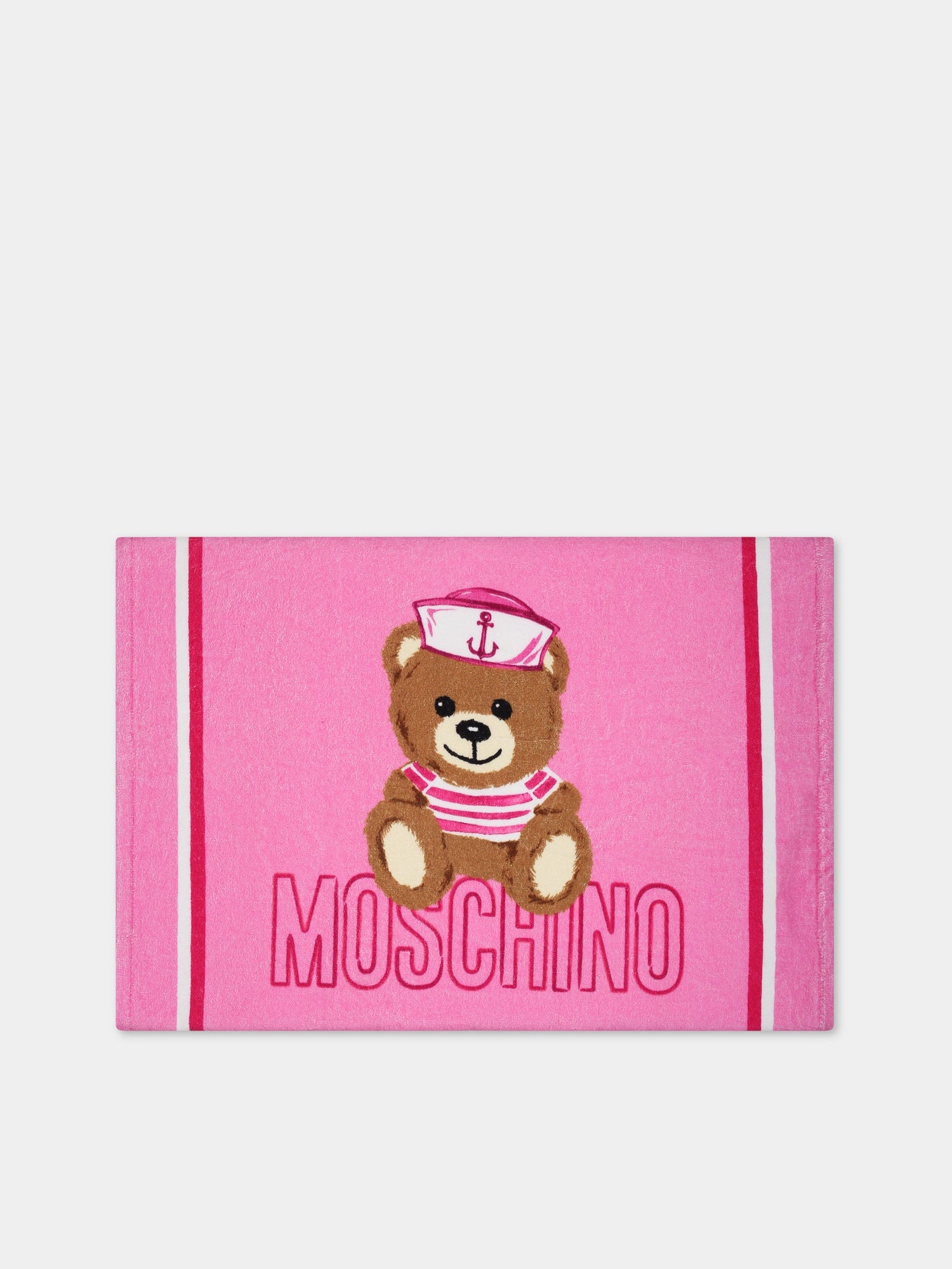 Telo-mare rosa per bambina con Teddy Bear e logo,Moschino Kids,HOX01B LGA15 51473