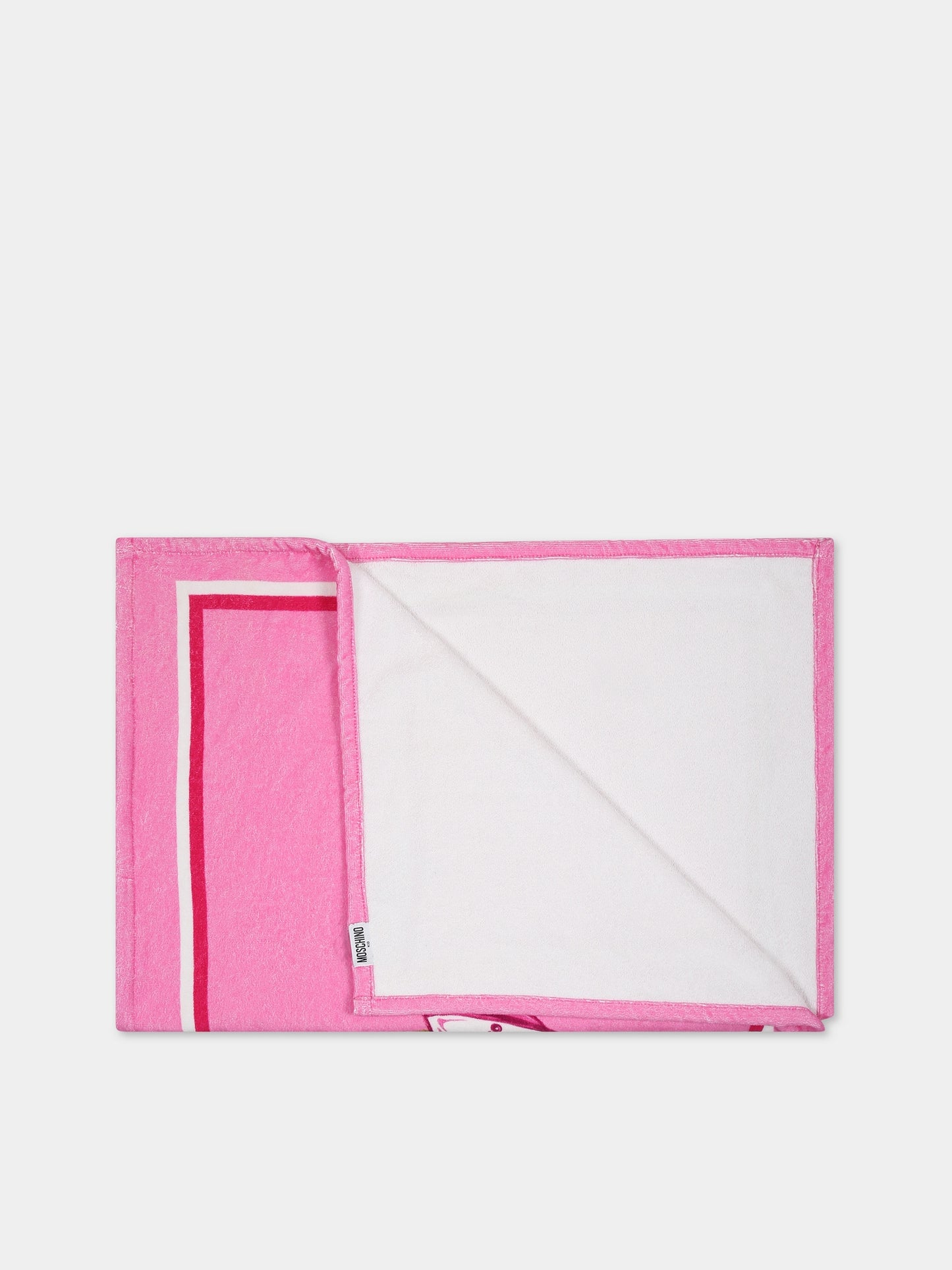 Telo-mare rosa per bambina con Teddy Bear e logo,Moschino Kids,HOX01B LGA15 51473