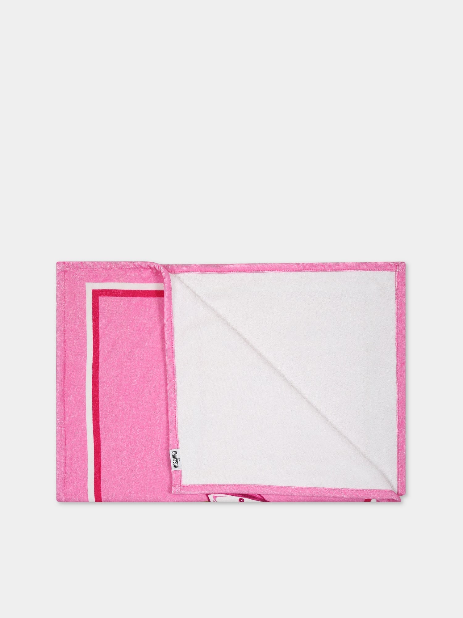 Telo-mare rosa per bambina con Teddy Bear e logo,Moschino Kids,HOX01B LGA15 51473