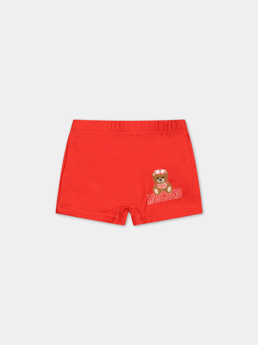 Boxer-mare rossi per neonato con Teddy bear e logo,Moschino Kids,MSL006 LKA00 50109