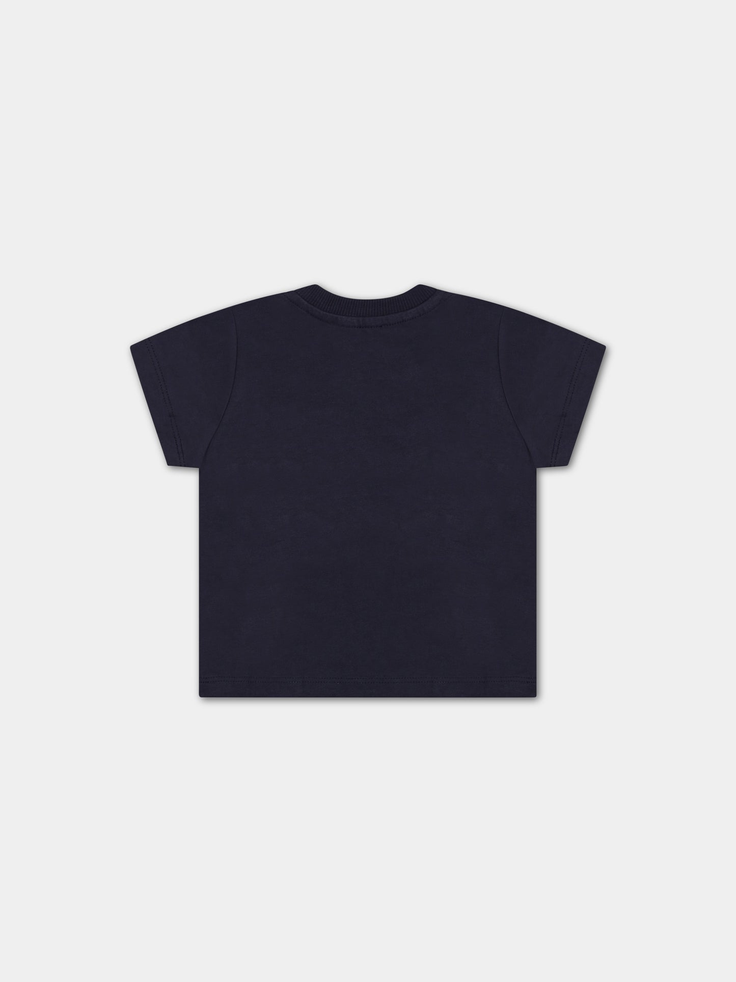 T-shirt blu per neonato con Teddy Bear e logo,Moschino Kids,MRM032 LAA02 40016