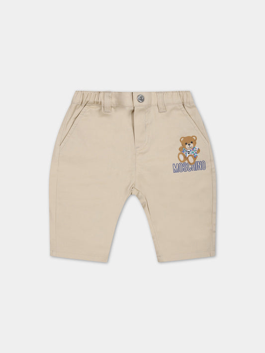 Pantaloni beige per neonato con Teddy Bear e logo,Moschino Kids,MUP04C LPC04 20310