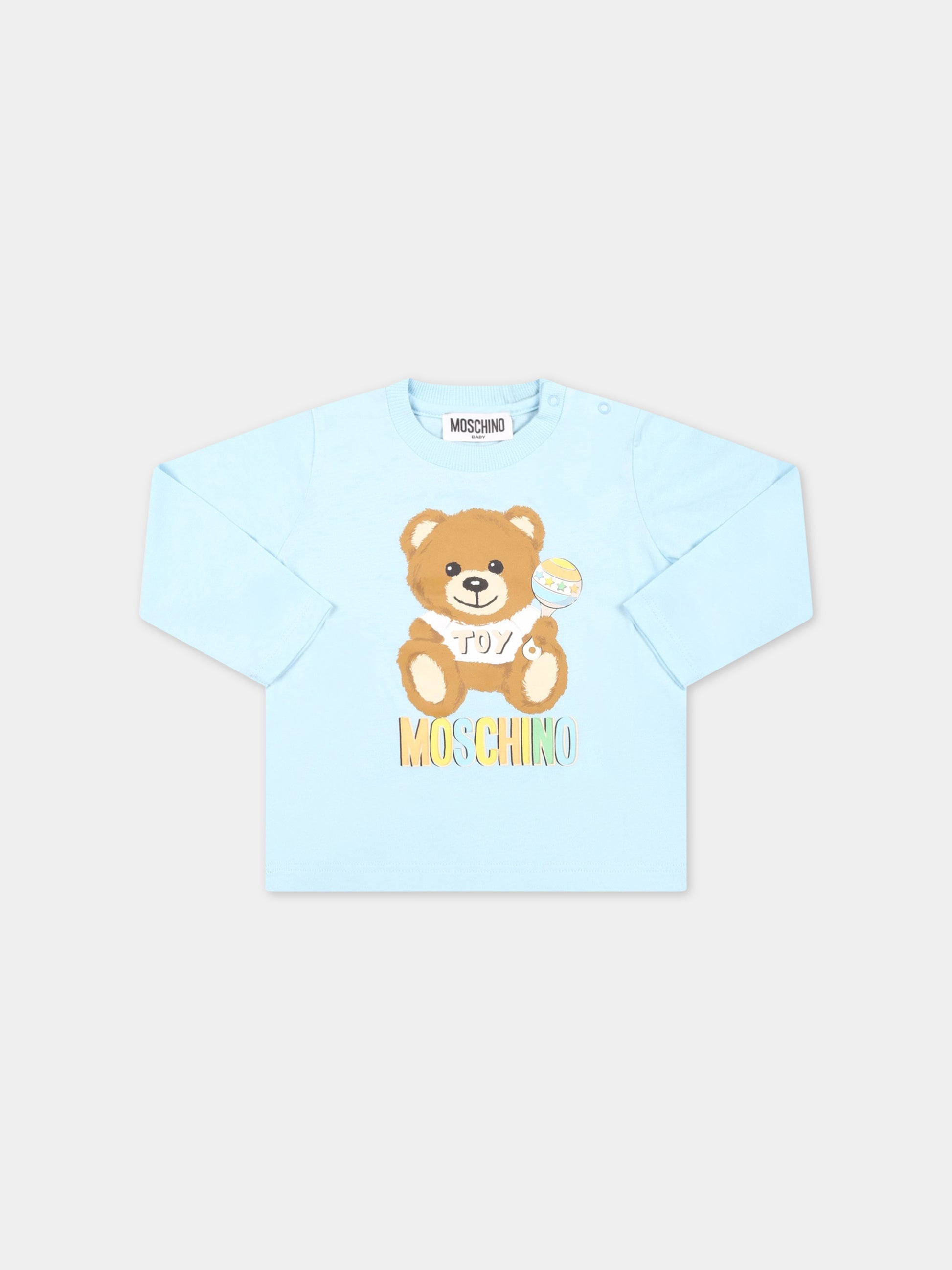 T-shirt celeste per neonato con Teddy Bear con gioco,Moschino Kids,MSO00D LAA03 40304