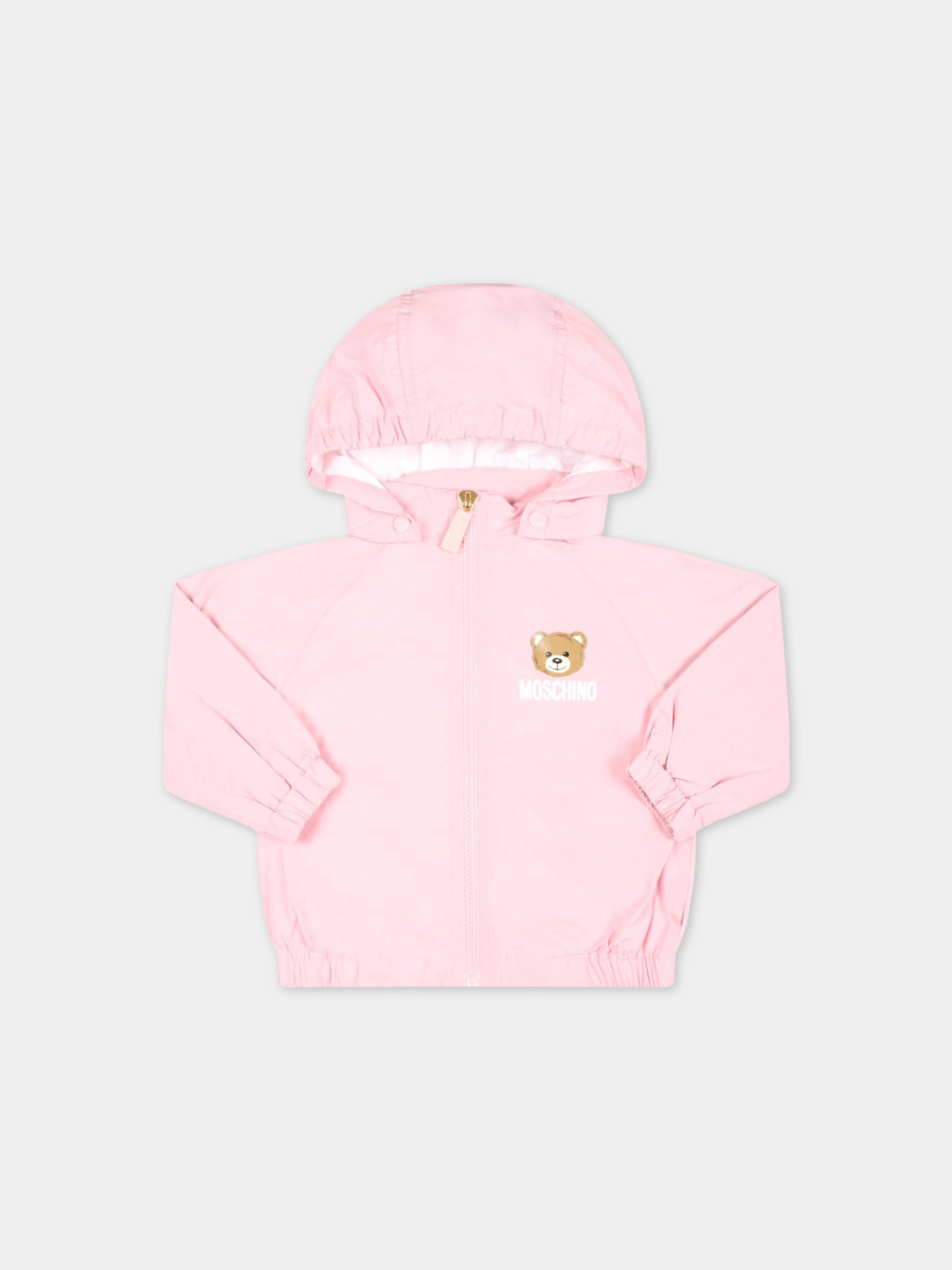 Giacca rosa a vento per neonata con Teddy Bear e logo,Moschino Kids,MUS029 L3A39 50209
