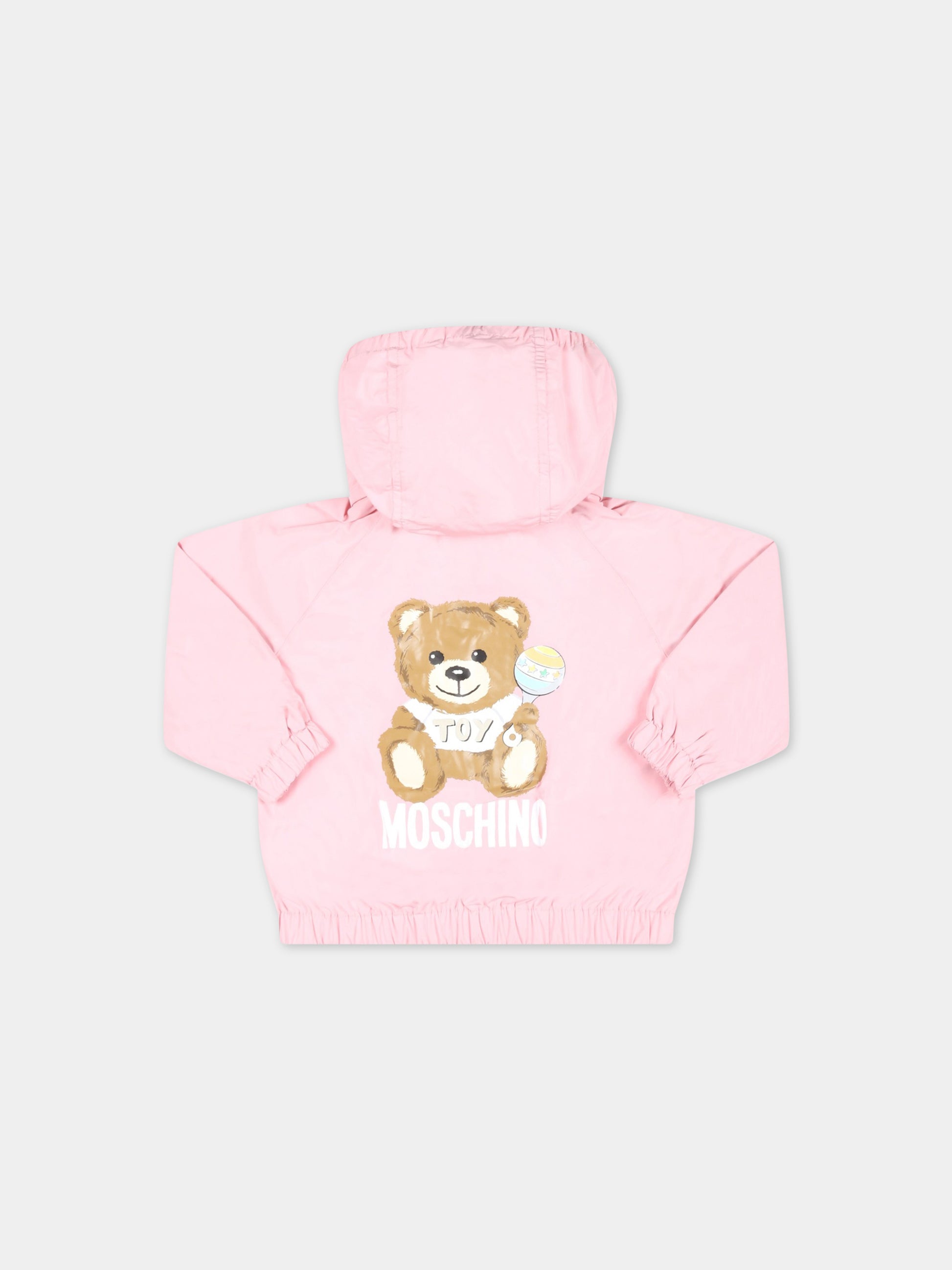 Giacca rosa a vento per neonata con Teddy Bear e logo,Moschino Kids,MUS029 L3A39 50209