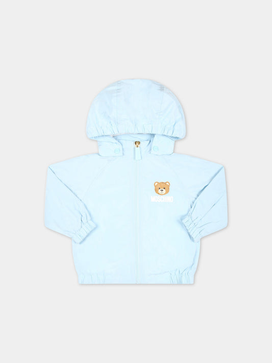 Giacca celeste a vento per neonato con Teddy Bear e logo,Moschino Kids,MUS029 L3A39 40304