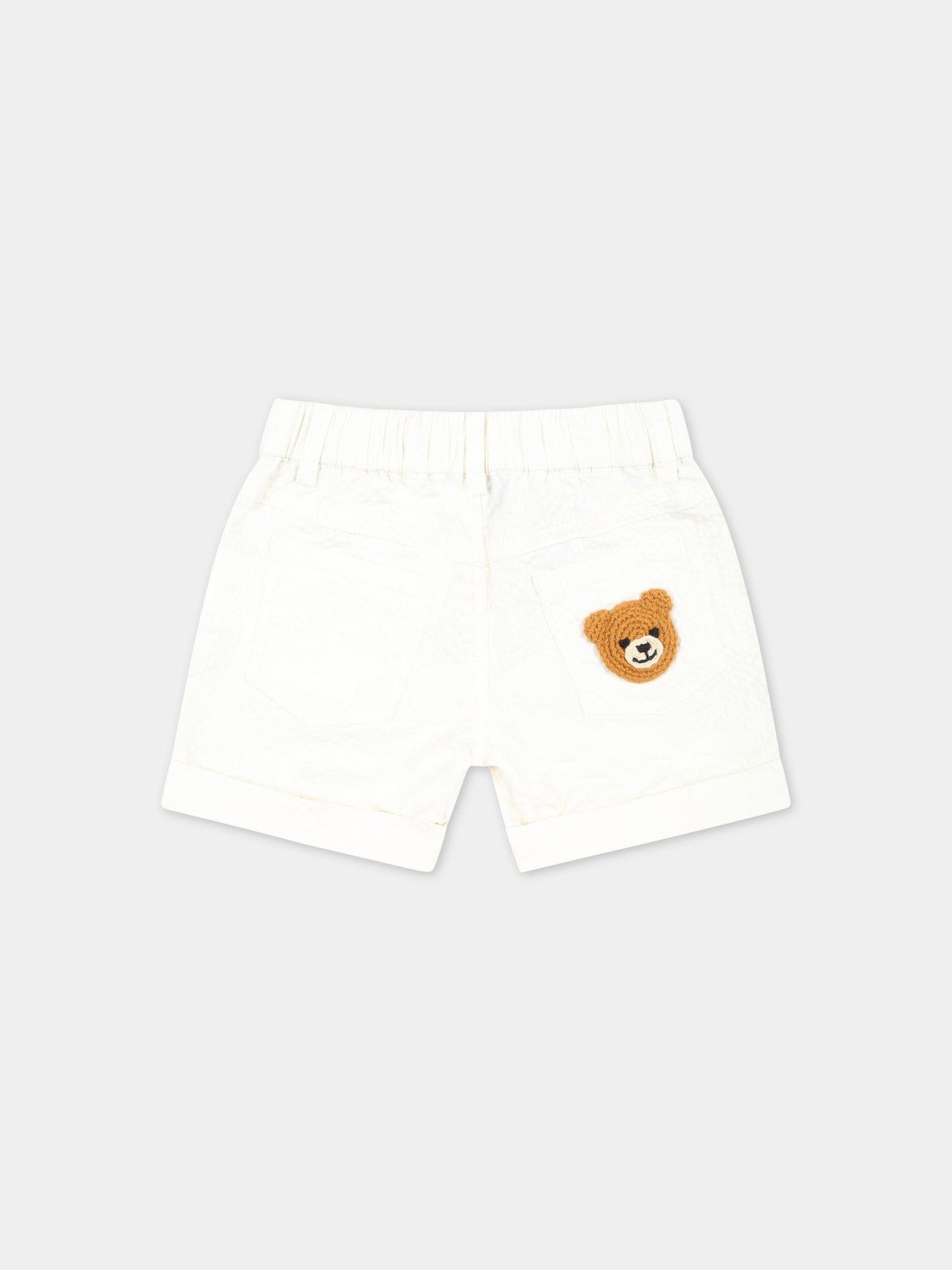Bermuda bianchi per neonato con patch logato,Moschino Kids,MUQ00T LZA15 10063