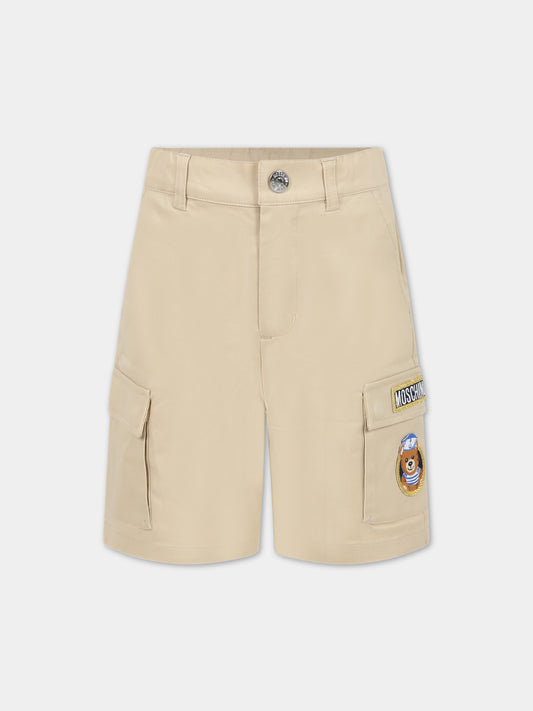 Shorts beige per bambino con Teddy Bear e logo,Moschino Kids,HUQ012 LPC04 20310