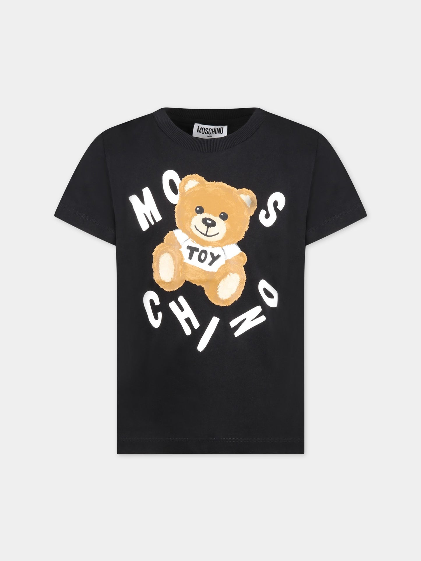 T-shirt nera per bambino con Teddy Bear e logo asimmetrico,Moschino Kids,HOM03U LAA23 60100