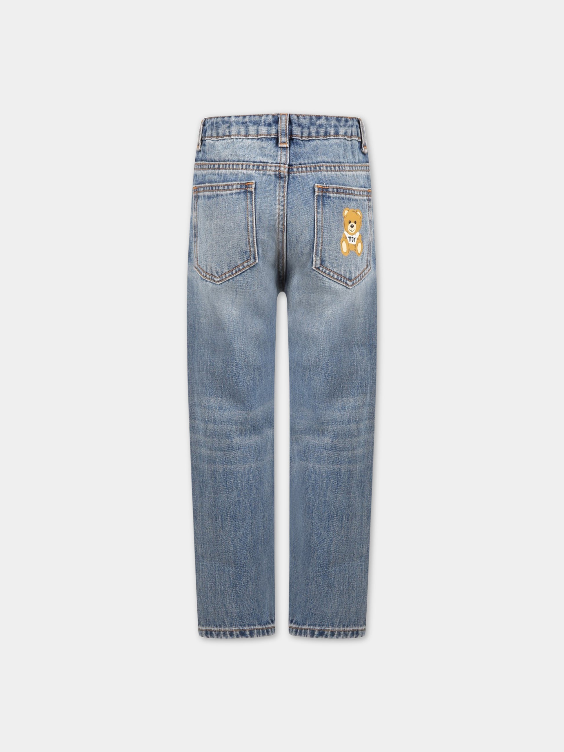 Jeans celesti per bambino con logo e Teddy Bear,Moschino Kids,HUP05Q L0E01 40362
