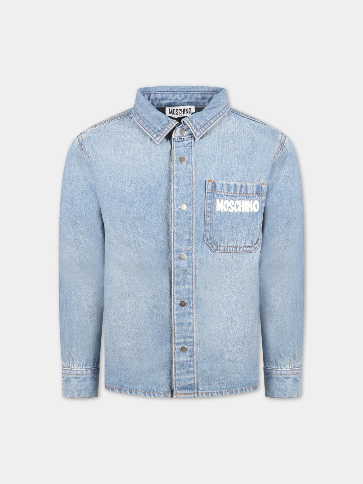 Camicia blu per bambino con Teddy Bear e logo,Moschino Kids,HUC00X L0E06 40046