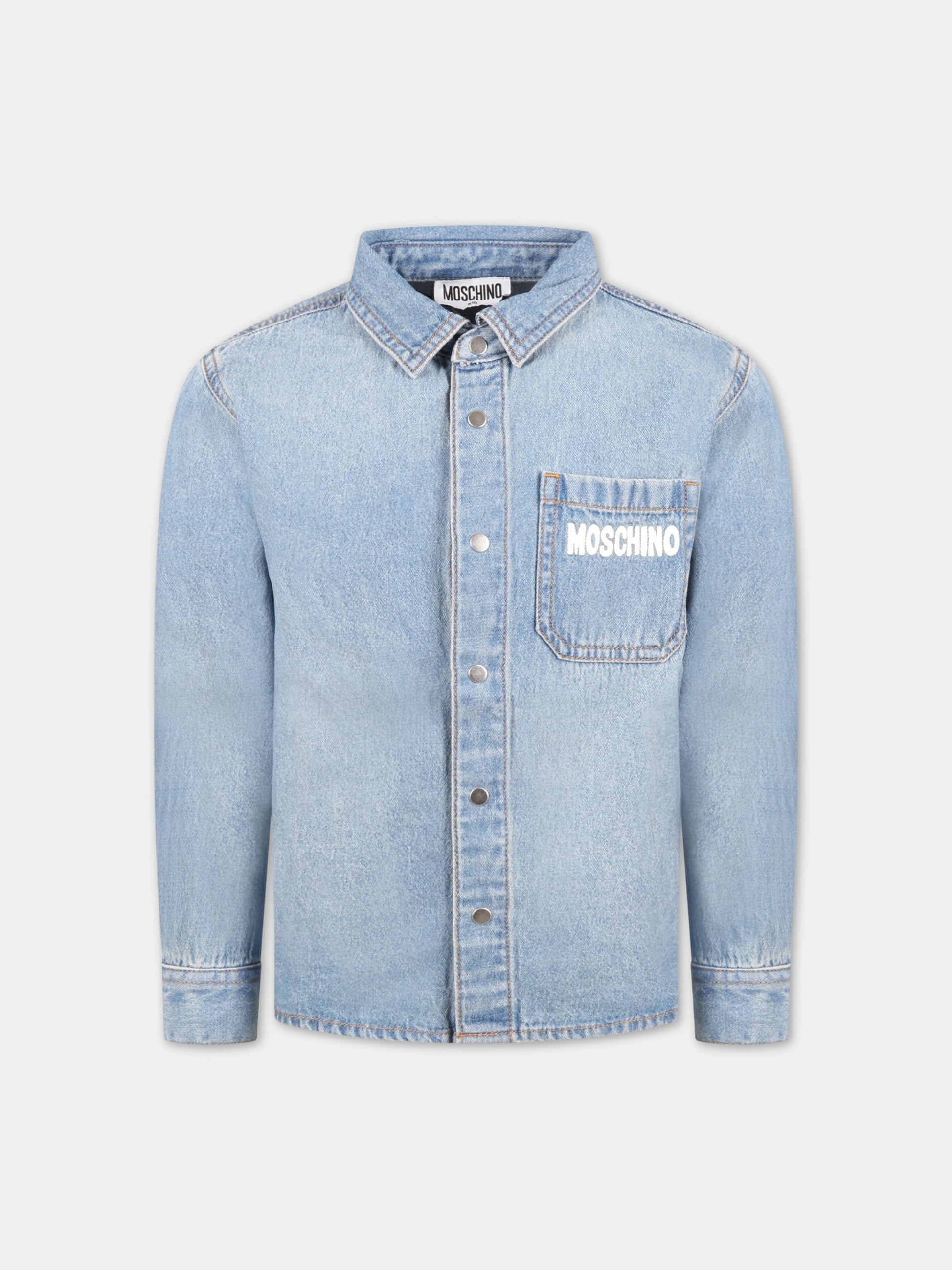 Camicia blu per bambino con Teddy Bear e logo,Moschino Kids,HUC00X L0E06 40046