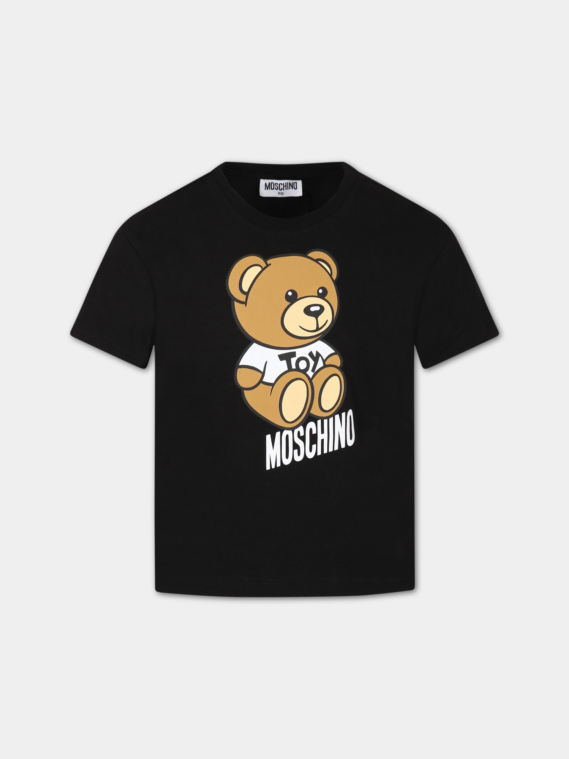 T-shirt nera per bambino con Teddy Bear e logo bianco,Moschino Kids,HMM046 LBA10 60100