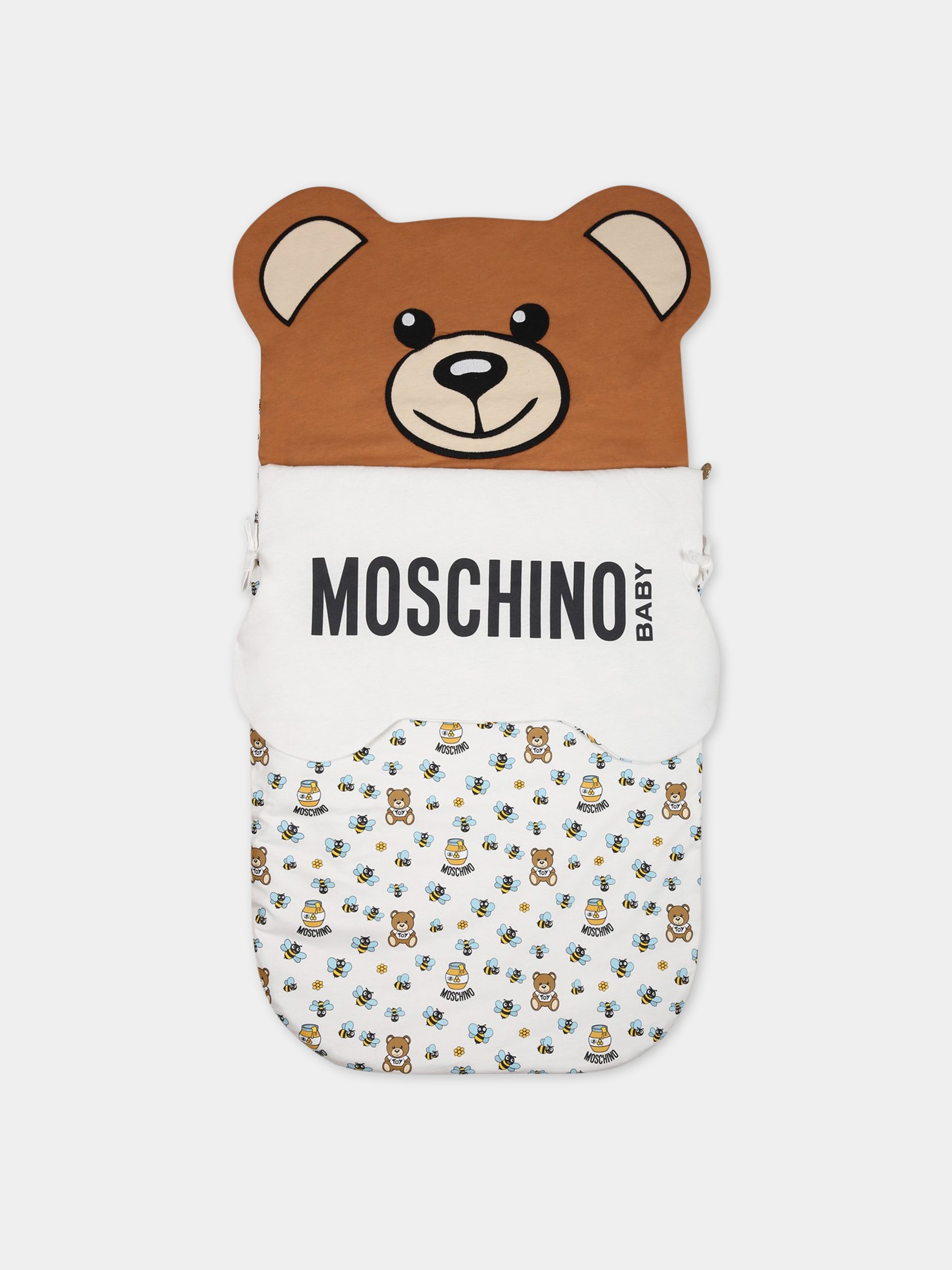 Sacco-nanna bianco per neonati con Teddy Bear e logo,Moschino Kids,MPE00C LCB33 84617