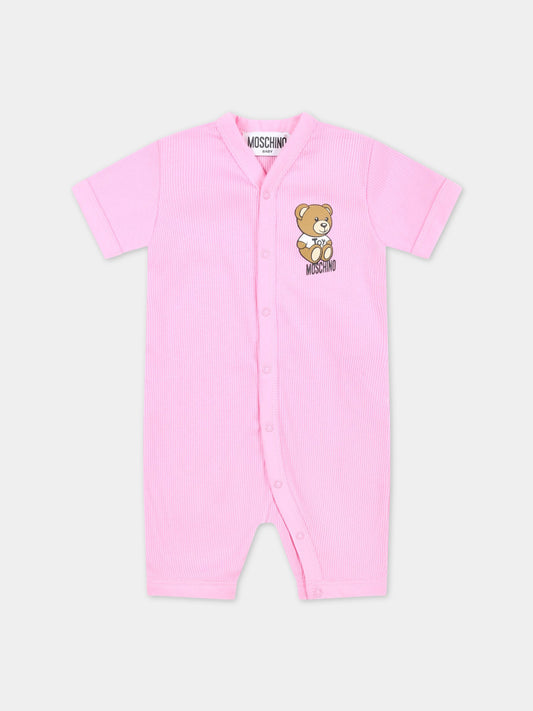 Pagliaccetto rosa per neonata con Teddy Bear,Moschino Kids,MUY055 LAA32 51473