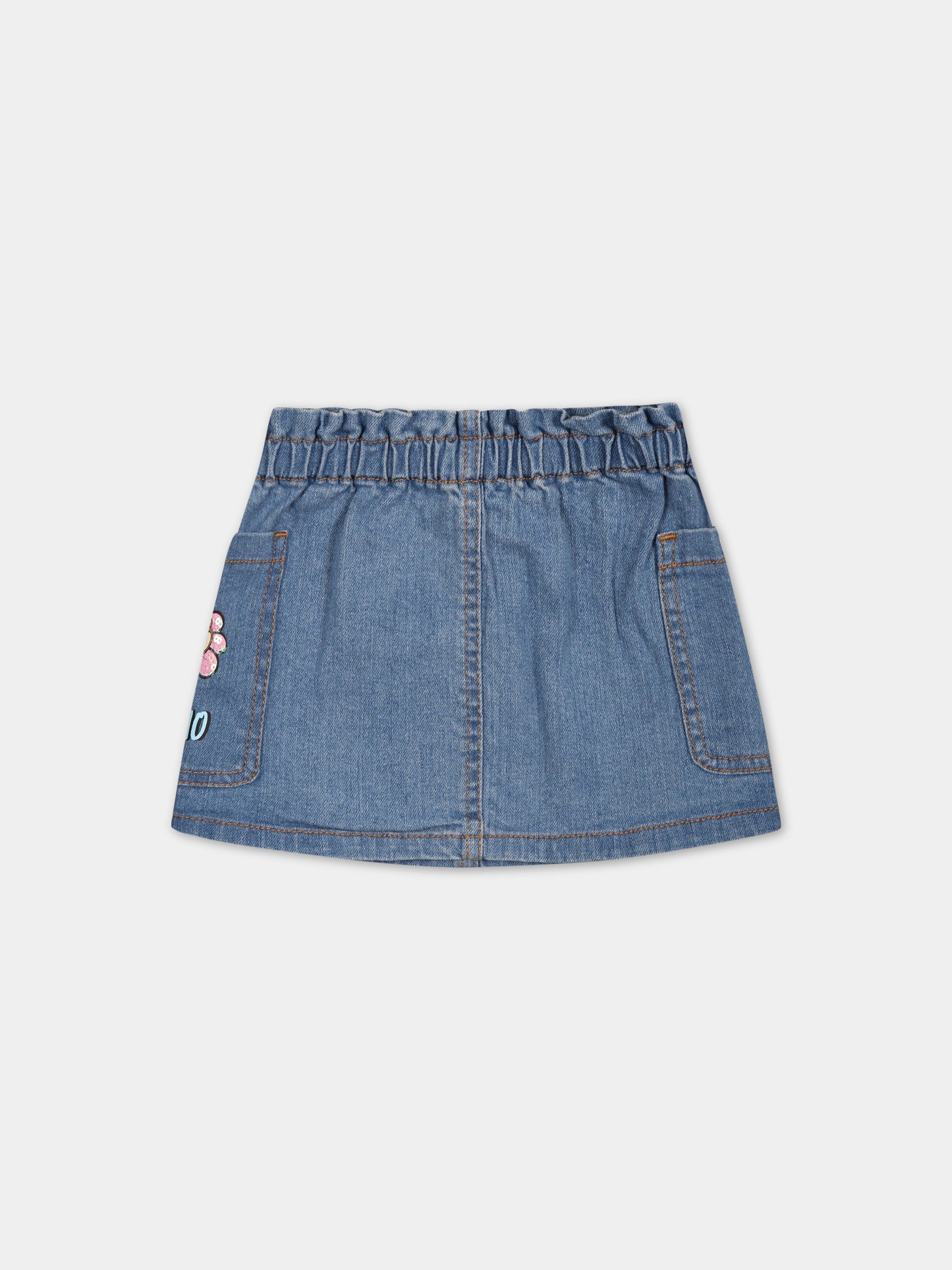 Gonna blu per neonata con fiore e Teddy Bear,Moschino Kids,MDJ019 LXE16 40140